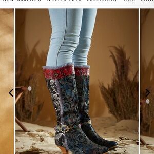 Stunning leather wide calf boots. ComfortbChic Multicolor Patterned Heeled Boots